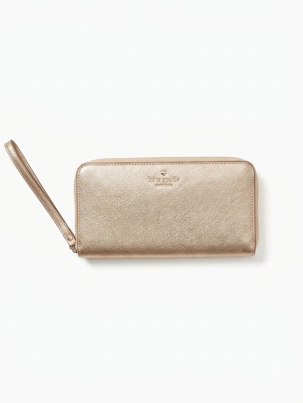 Kate Spade Metallic Rose Gold Zip Wallet With Storybook Lining